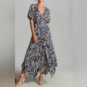 Anthropolgie Navy Blue White Zebra Pattern Plus Size Womens Dress